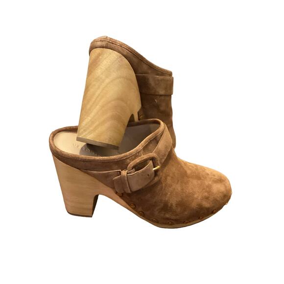 Veronica Beard NEW! Dacey Suede Clogs Platform Go-To Jean Heels Pecan Tan 10 - Picture 2 of 9